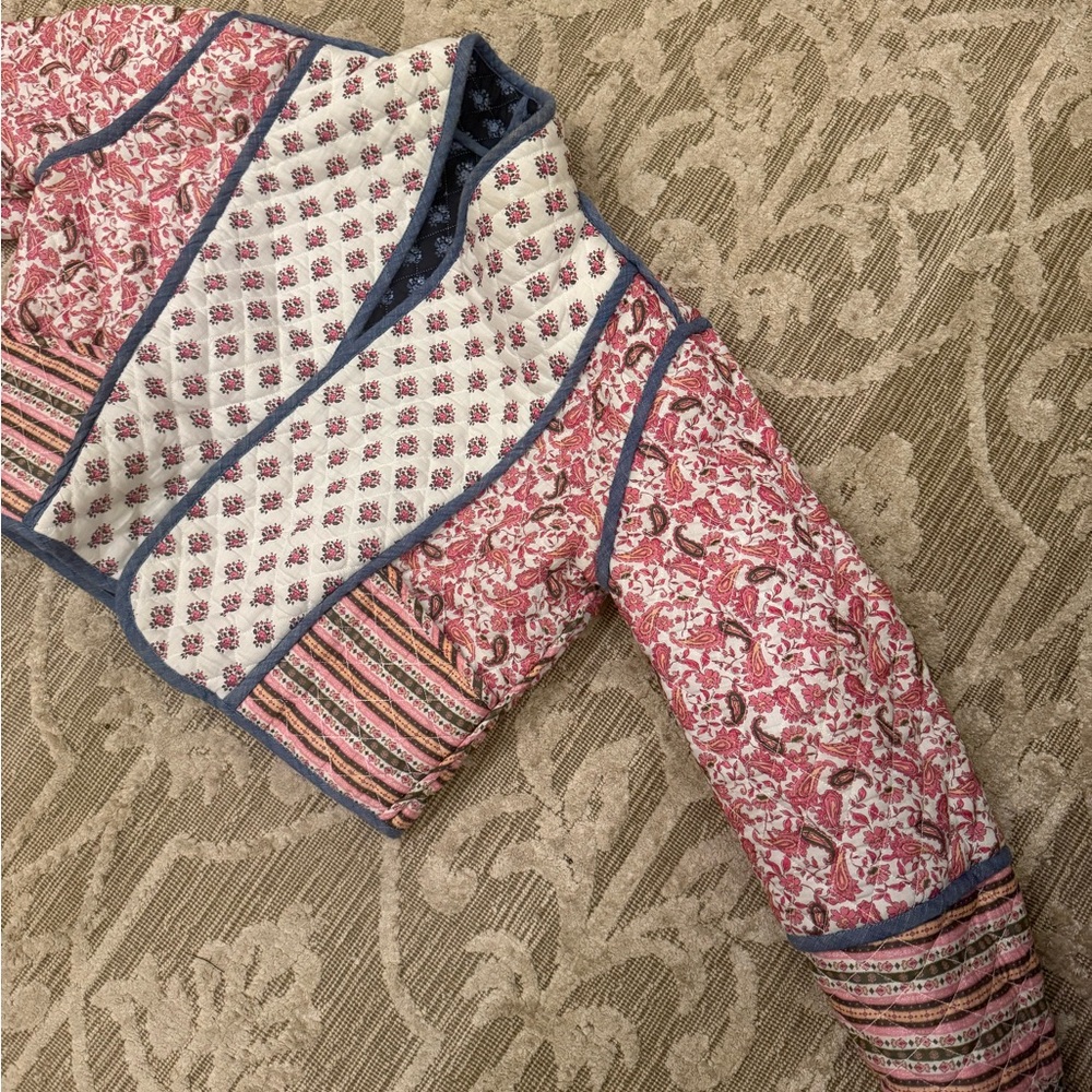 Mango QUILTED REVERSIBLE JACKET Pailsey Blue Pink White 100% Cotton Size Small - Picture 14 of 14